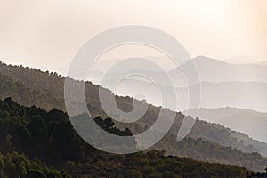 Silhouettes of mountains at sunset