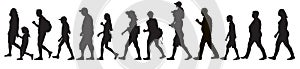 Silhouettes of moving people crowd, isolated. Set, vector illustration