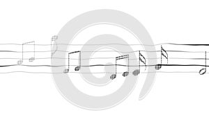 Silhouettes of music notes on sheet, composing app, karaoke, white background