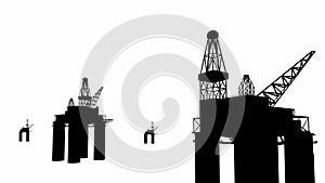 Silhouettes of offshore oil platforms on a white background