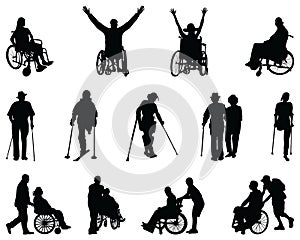 Silhouettes of old and disabled people