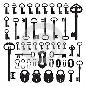 Silhouettes of old keys