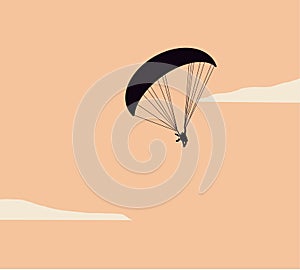 Silhouettes parachuting during sunset sky vector illustration. Skydiving, paragliding experience. Extreme sports.