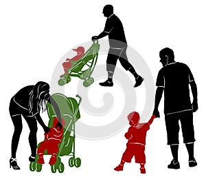 Silhouettes of parents and children.