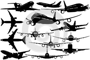 Silhouettes of passenger airliner - airplanes