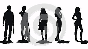 Silhouettes of people in different poses on a white background.