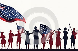 silhouettes of people holding the usa flag, celebrating the nation\'s independence day