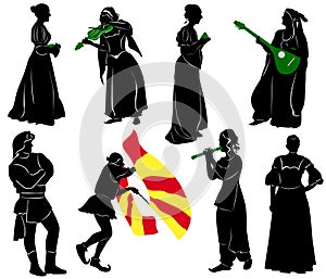 Silhouettes of people in medieval costumes