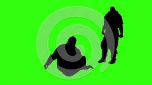 silhouettes of people physical confrontation on green screen