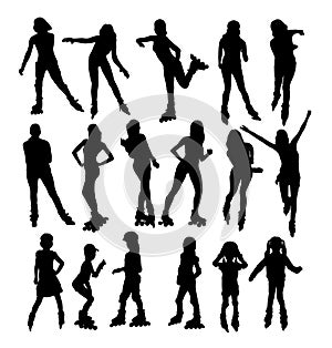 Silhouettes of People Rollerskating, art vector design