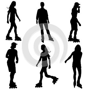 Silhouettes of people rollerskating. Vector