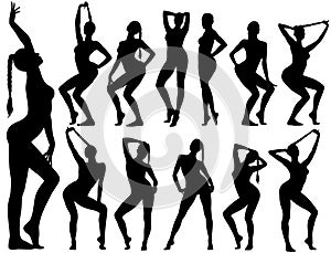 Silhouettes of pinup girls sitting in poses.