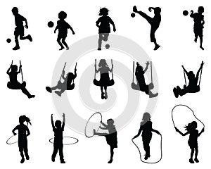 Silhouettes of playful children