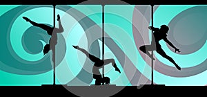 Silhouettes of pole dancers on abstract background