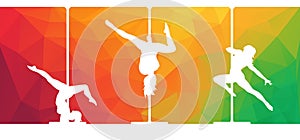 Silhouettes of pole dancers dancing contemporary dance on abstract background