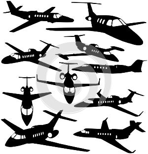 Silhouettes of private jet - airplanes