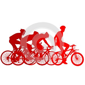 Silhouettes of racers on a bicycle, fight at the finish line