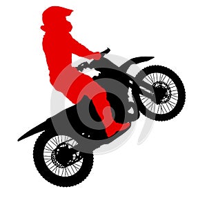 Silhouettes Rider participates motocross championship on white background