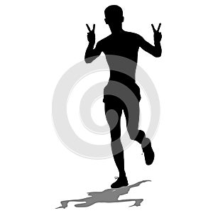 Silhouettes. Runners on sprint, men. vector illustration