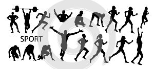 Silhouettes of running athletes. hand drawing. Not AI, Vector illustration