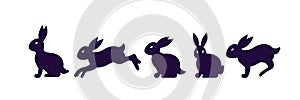 Silhouettes of running rabbits. Stylized animal illustration. Symbol of Chinese New Year 2023. For stickers, posters