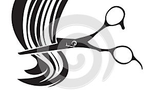 Silhouettes of scissors and hair locon