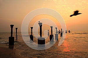 Silhouettes of sea piers