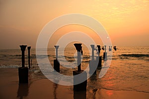 Silhouettes of sea piers