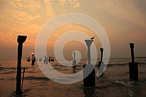 Silhouettes of sea piers