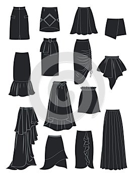 Silhouettes of skirts with asymmetry and folds