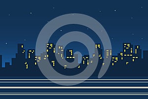 Silhouettes of skyscrapers in night city landscape background