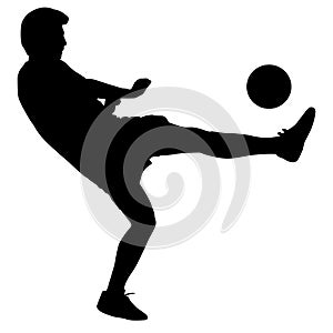 silhouettes of soccer players with the ball on white background