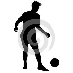 silhouettes of soccer players with the ball on white background