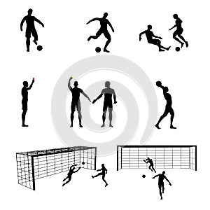 Silhouettes of soccer players and referee