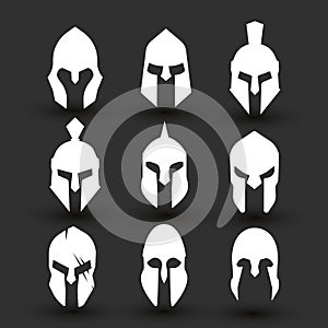 Silhouettes spartan helmet isolated from the background.