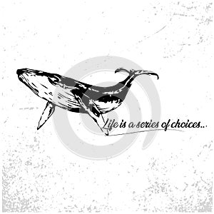 Silhouettes of sperm whale, cachalot, sea animals black and white vector illustration minimal style. Stylish modern background