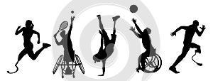 Silhouettes of sport people with disabilities set.