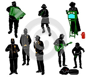 Silhouettes of street performers