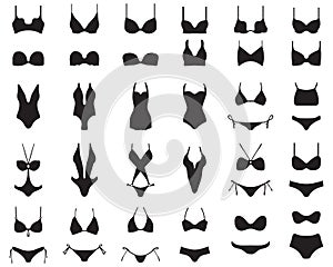 Silhouettes of swimwear, bikini and bras