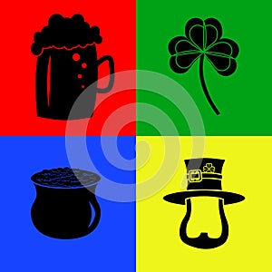 Silhouettes of symbols for St. Patrick`s Day