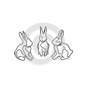 Silhouettes of three bunnies sketch vector illustration hand draw