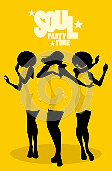 Silhouettes of three dancer and soul singer in the style of the sixties