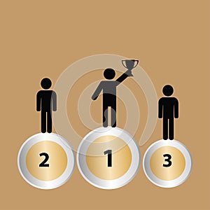 Silhouettes of three persons on a podium, winners concept