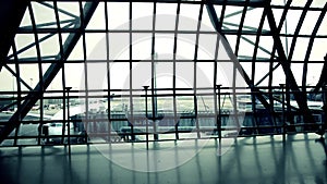 Silhouettes of travellers in airport