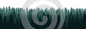Silhouettes of trees in the forest on white background - seamless vector panorama