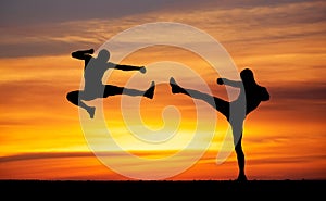 Silhouettes of two fighters