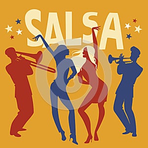 Silhouettes of two girls dancing salsa. photo