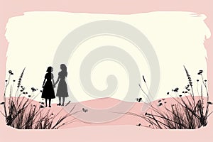 silhouettes of two women standing in the grass