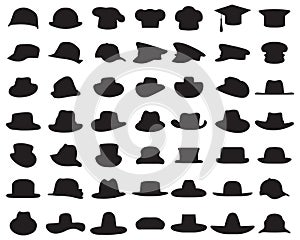 silhouettes of various caps and hats