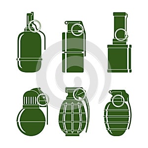 Silhouettes of various grenades